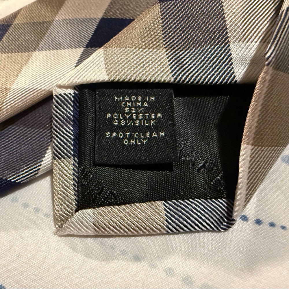 Express Tie - Navy Blue, White, & Tan/Gold Checkered Stripes - EUC - Picture 8 of 9